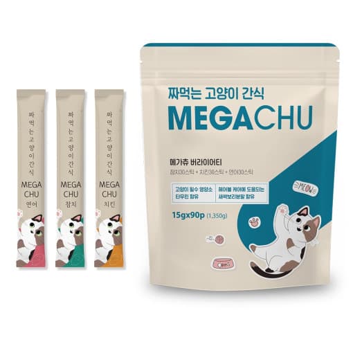 메가츄 짜먹는 츄르 고양이 간식 연어 치킨 참치 대용량 90p 제품 이미지